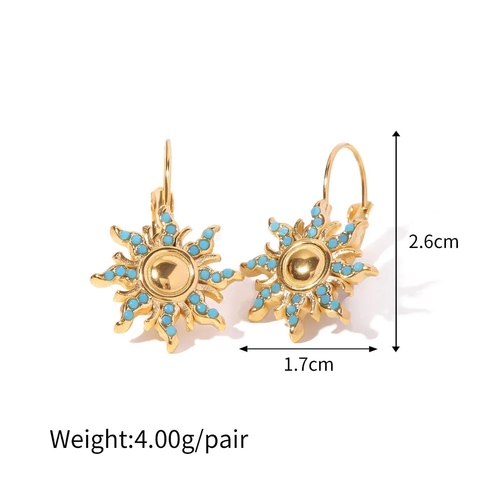 18k Gold Plated Sapphire Sun Shape Drop Earrings