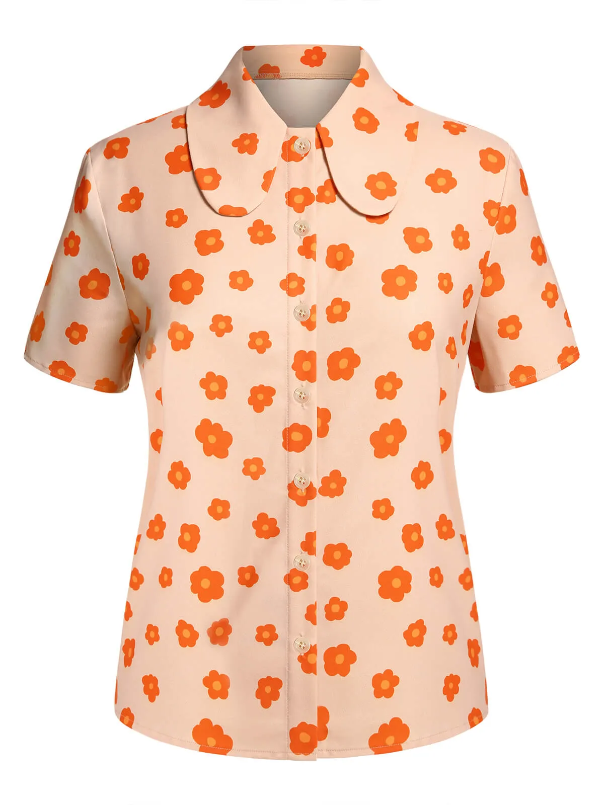 2PCS Orange 1960s Floral Shirt & Skirt