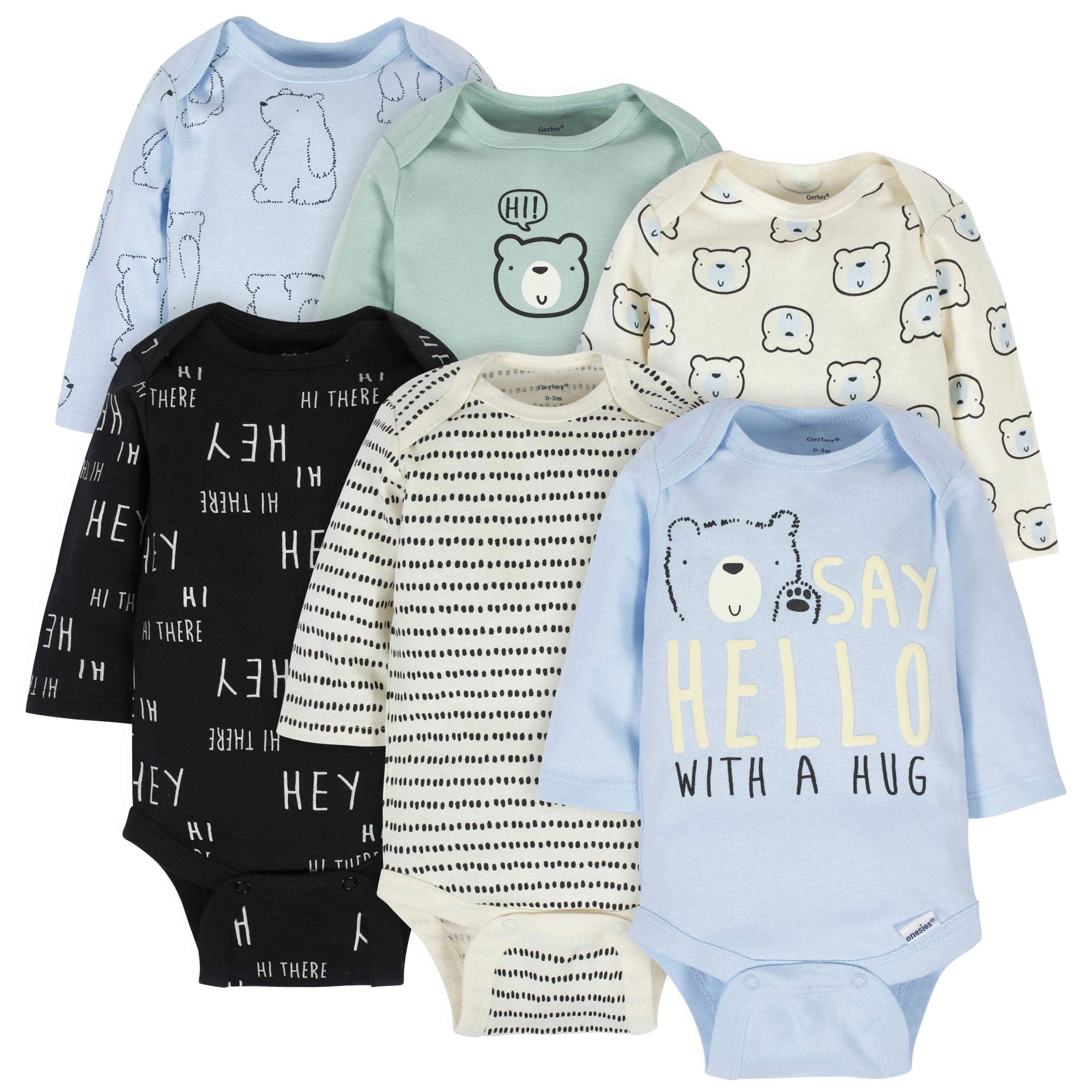 6-Pack Baby Boys Bear Long Sleeve Onesies® Bodysuits