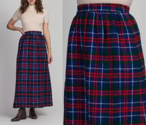 60s Plaid High Waist Maxi Skirt - Small