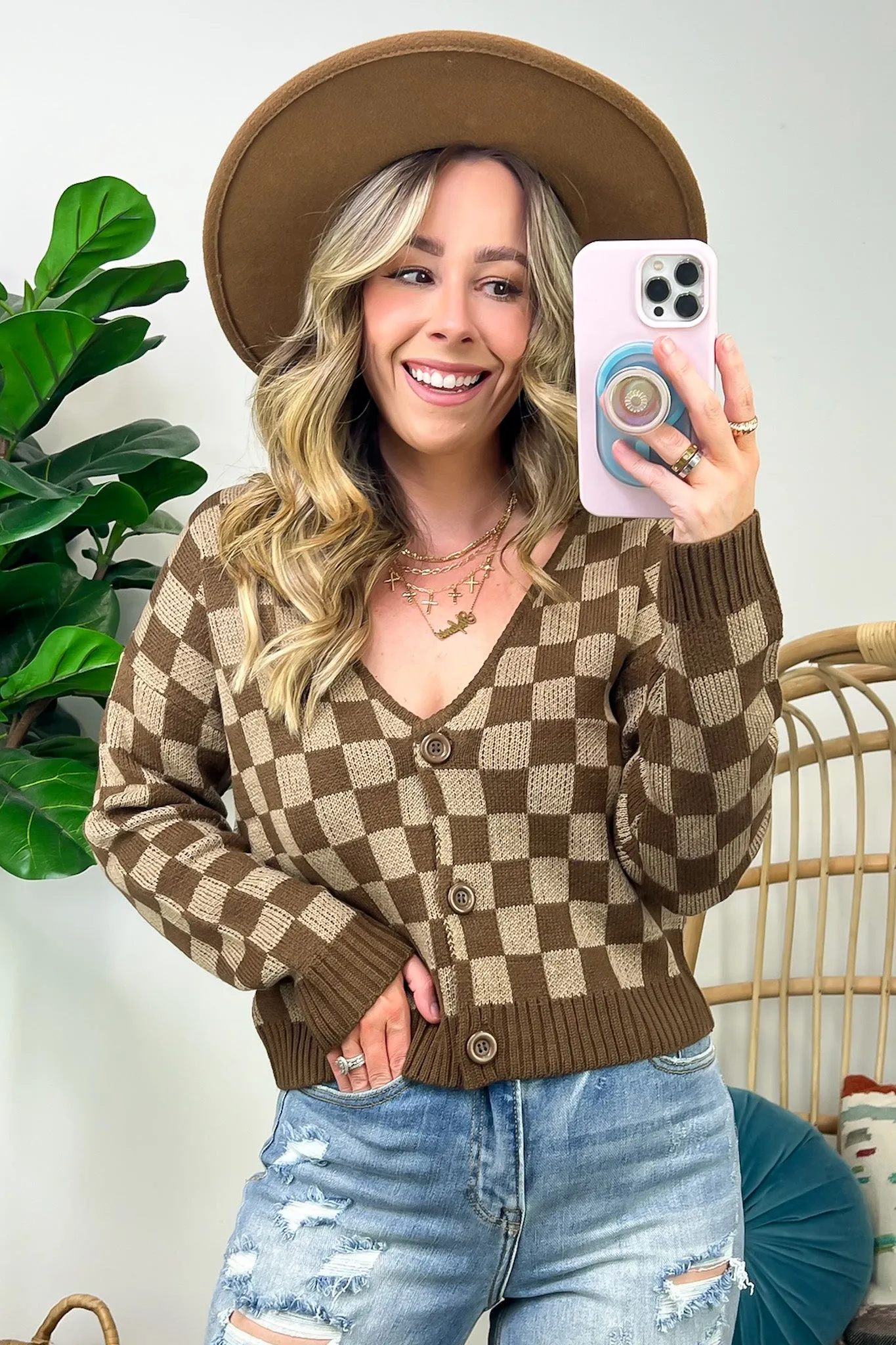 Addison Checkered Crop Cardigan - FINAL SALE