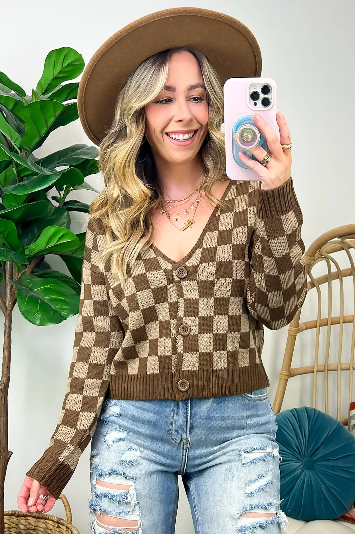 Addison Checkered Crop Cardigan - FINAL SALE