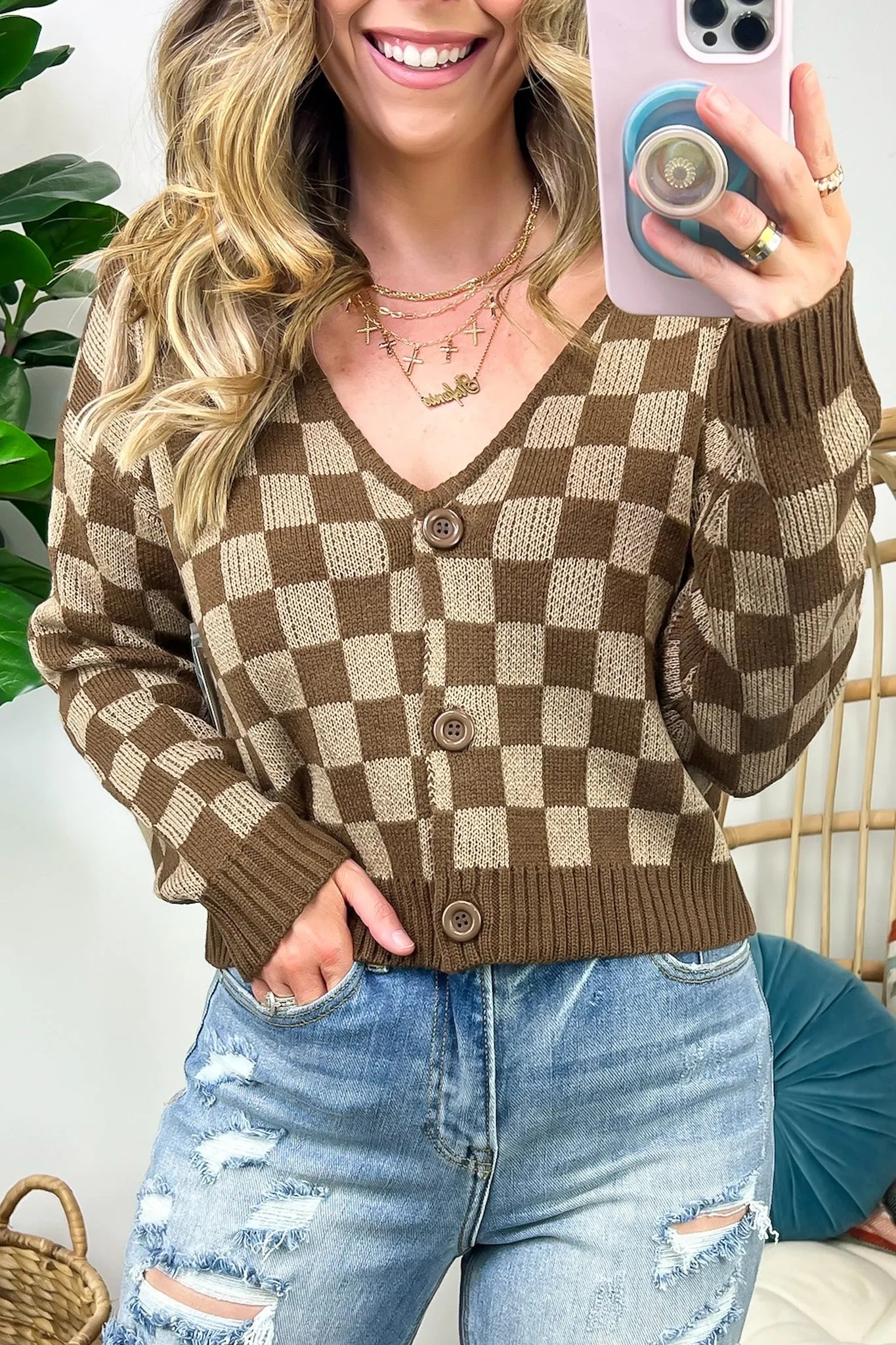 Addison Checkered Crop Cardigan - FINAL SALE