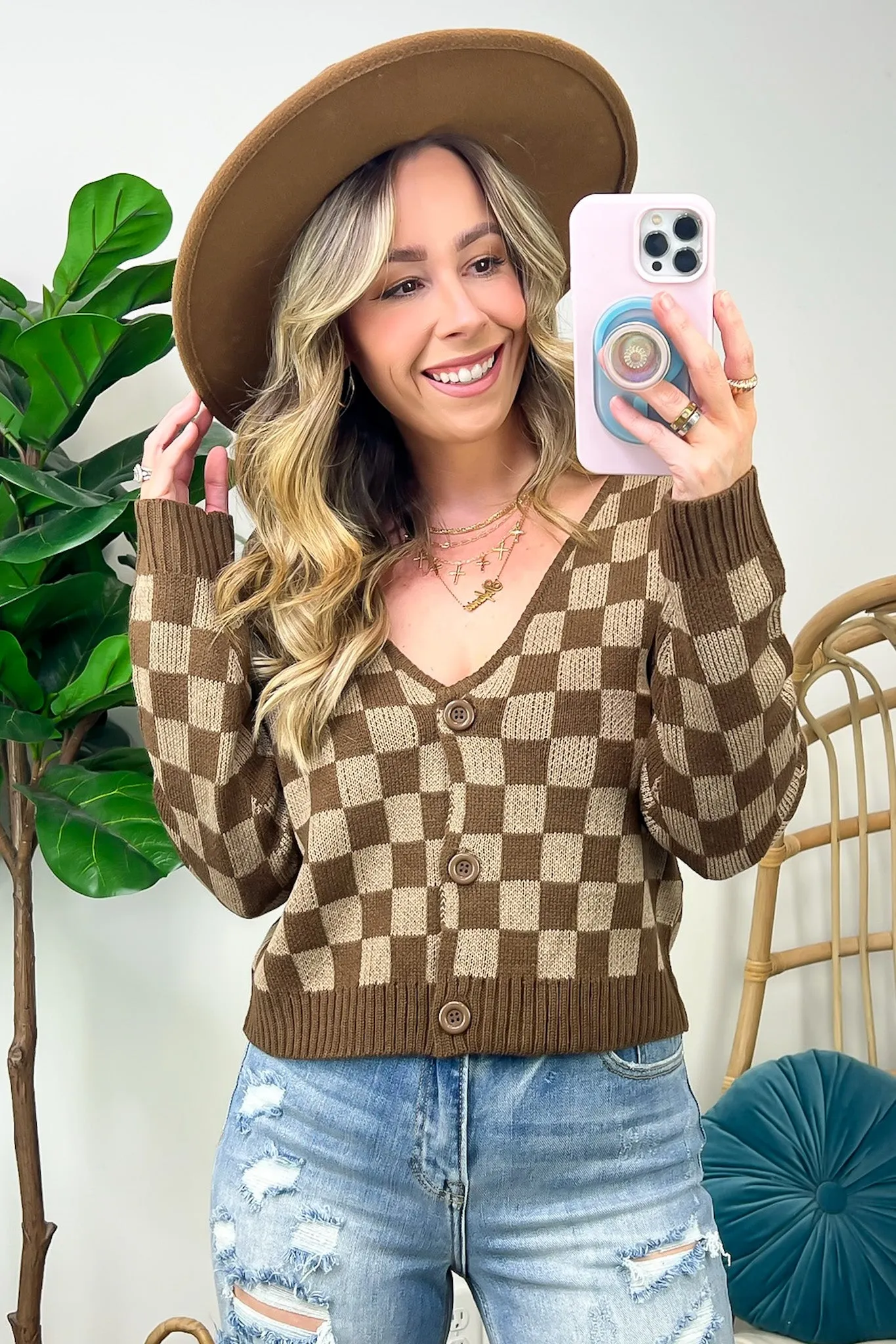 Addison Checkered Crop Cardigan - FINAL SALE