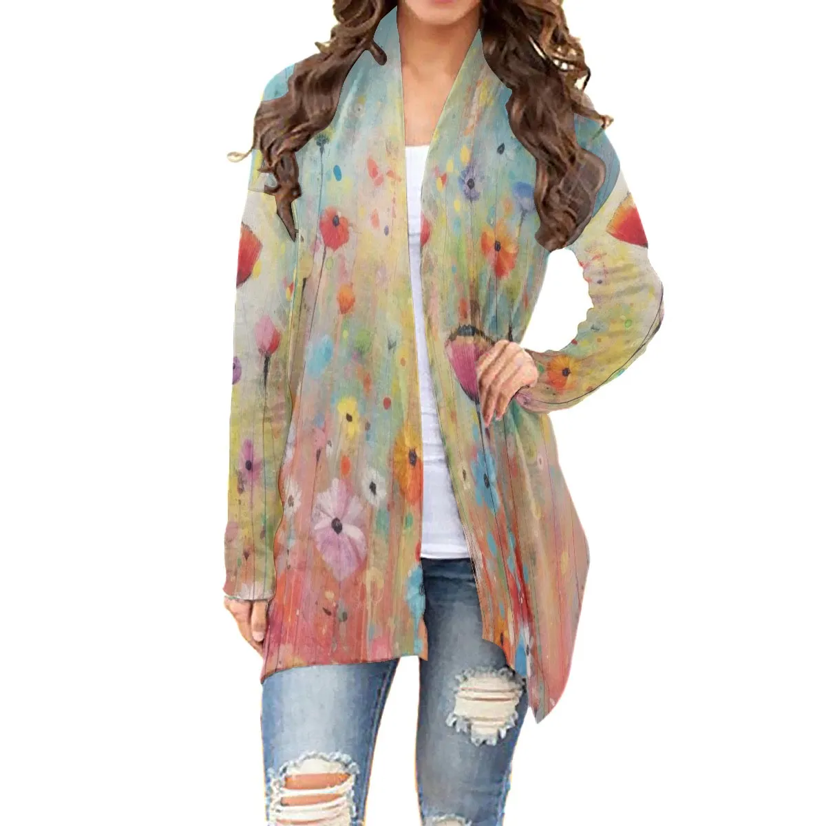 All-Over Print Women's Cardigan With Long Sleeve64 flower print