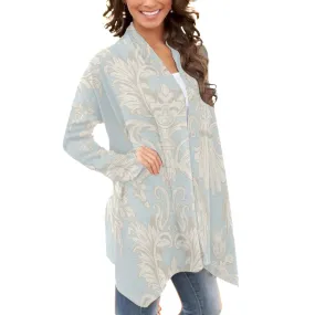 All-Over Print Women's Cardigan With Long Sleeve68 light blue with flower print