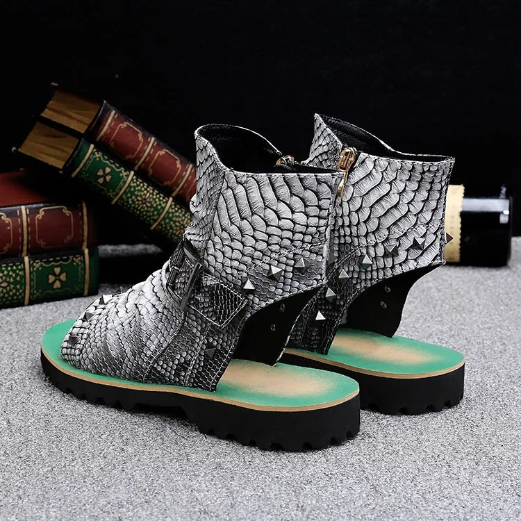 Animal Pattern Open Toe High Top Men Sandals