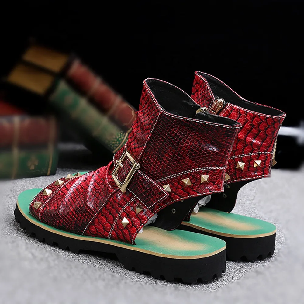 Animal Pattern Open Toe High Top Men Sandals