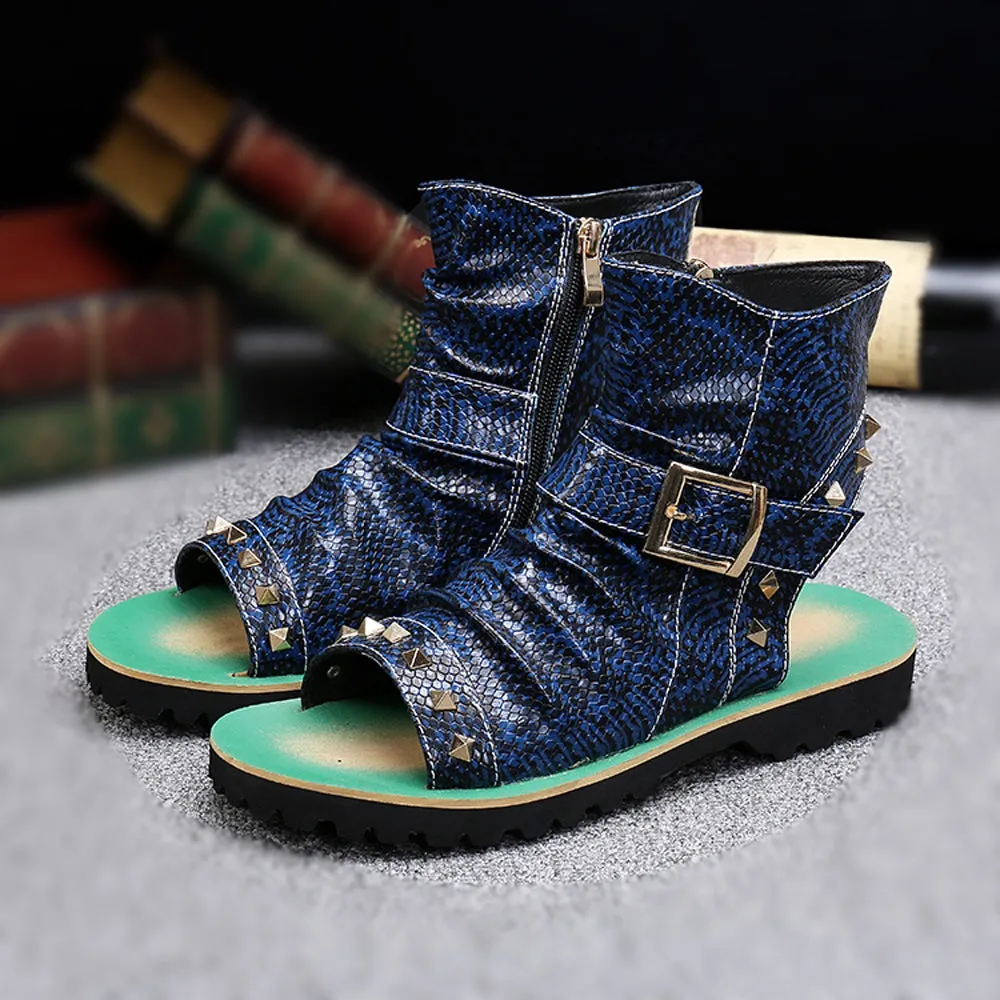 Animal Pattern Open Toe High Top Men Sandals