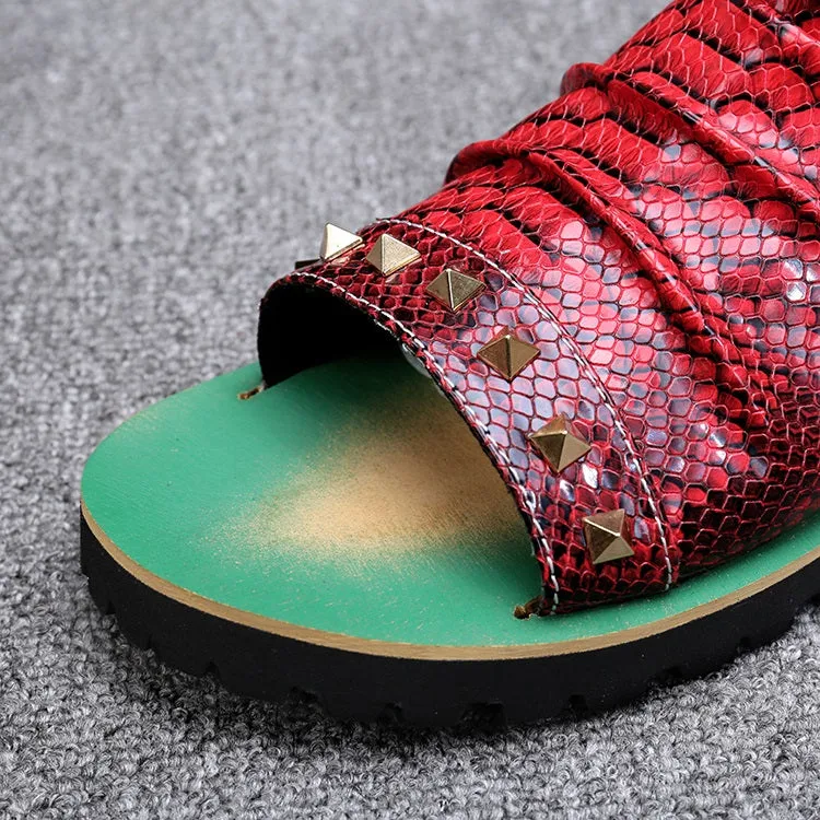 Animal Pattern Open Toe High Top Men Sandals