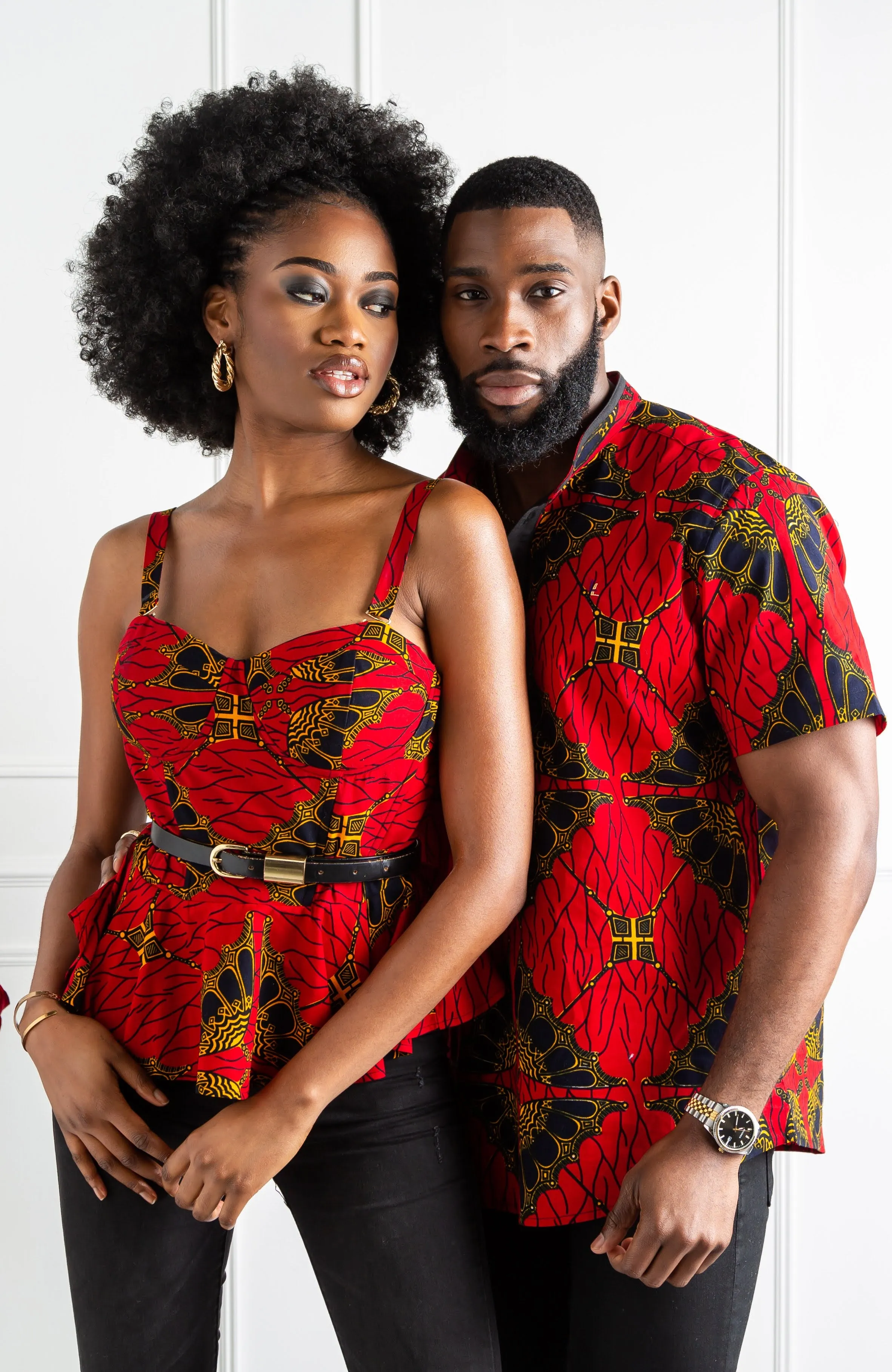 Ankara African Print Sleeveless Corset Peplum Red Blouse - Cordelia