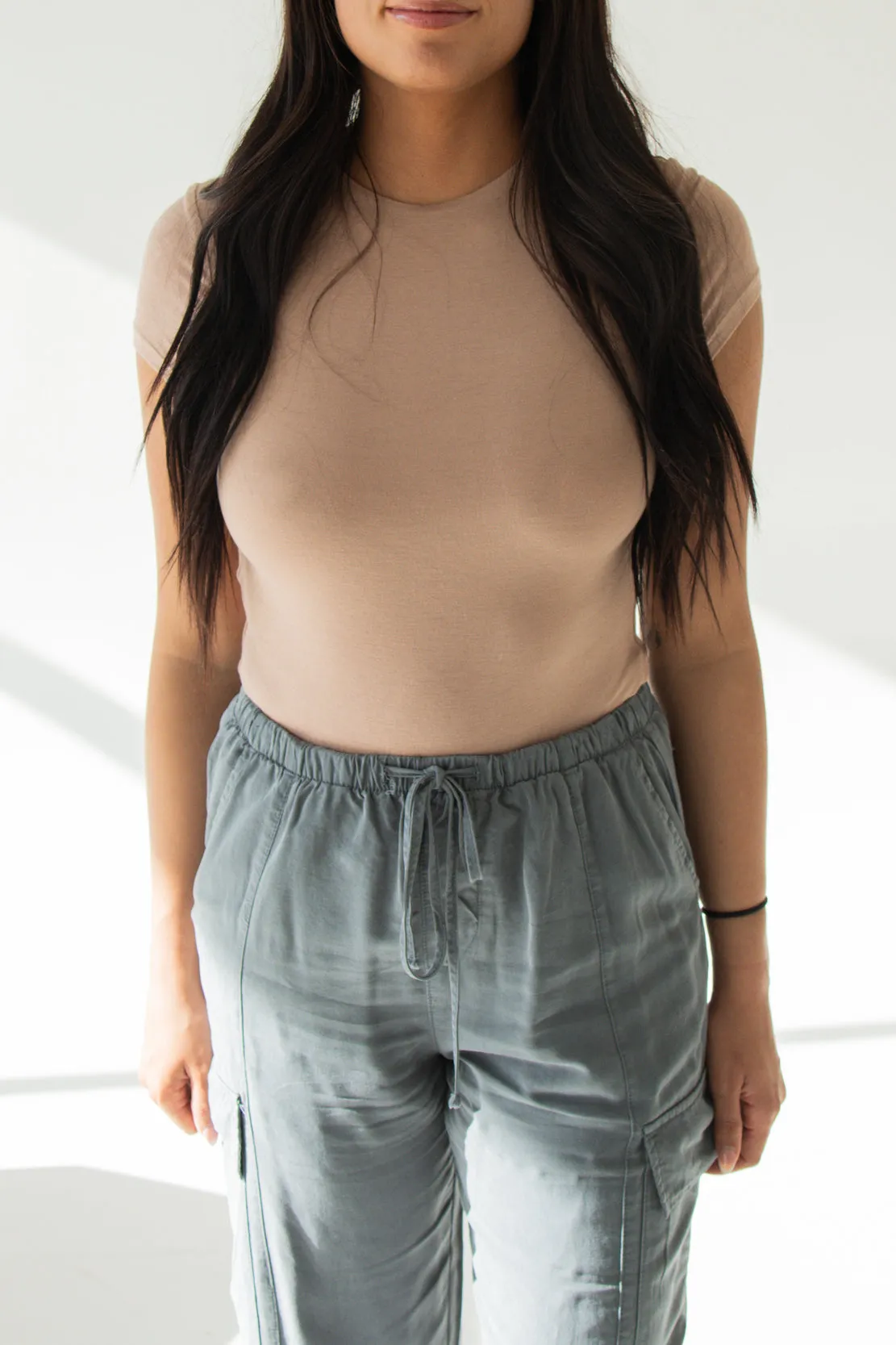 April Short Sleeve Knit Bodysuit | Tan