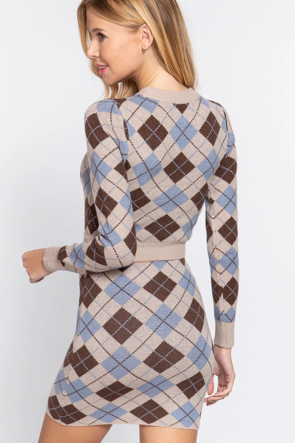 ARGYLE JACQUARD CROP SWEATWER