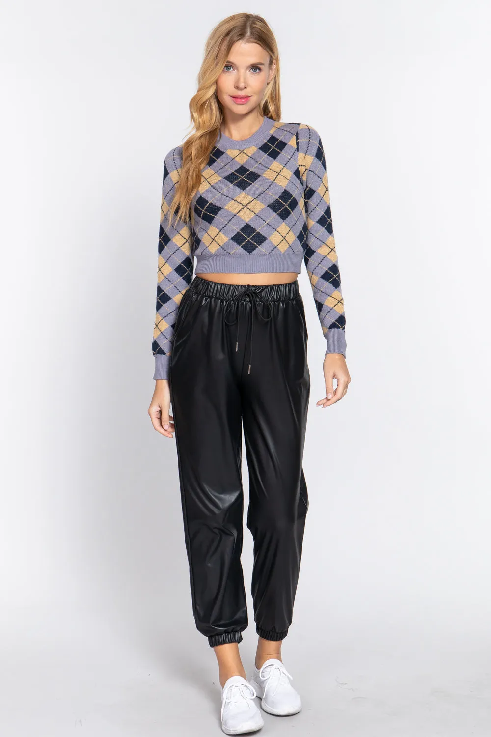 ARGYLE JACQUARD CROP SWEATWER