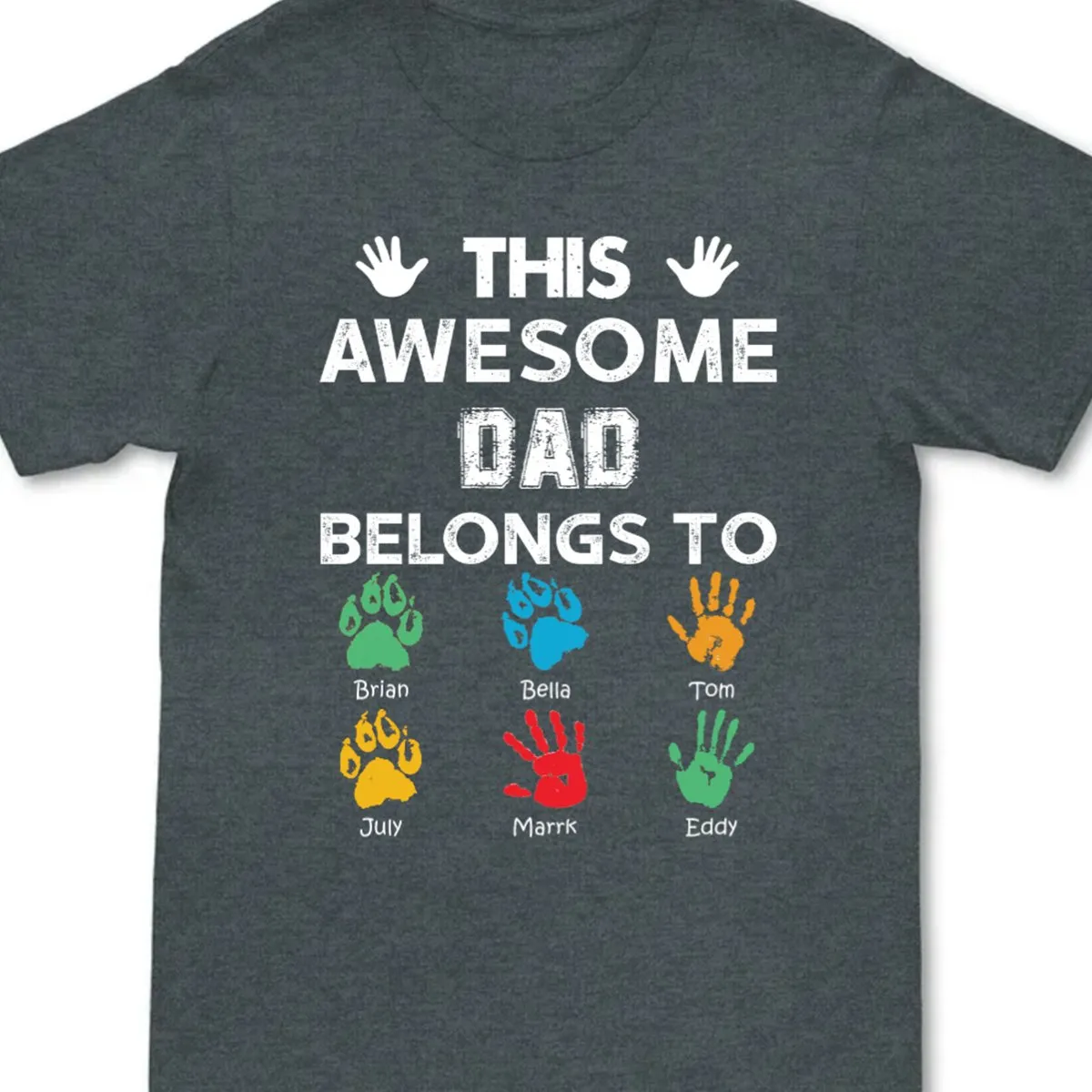 Awesome Dad, Grandpa Belongs To - Personalized T-shirt - Gift For Dad - Hand Prints