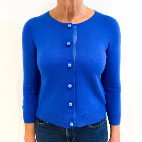 Azure Blue 3/4 Sleeve Cashmere Crew Neck Cardigan Medium