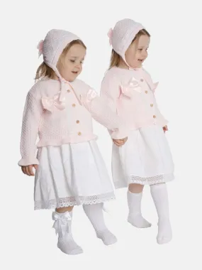 Baby Girl Cardigan & Bonnet Set - Baby Pink