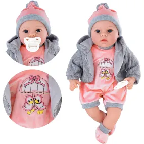 Baby Girl Doll With Dummy & Sounds Grey