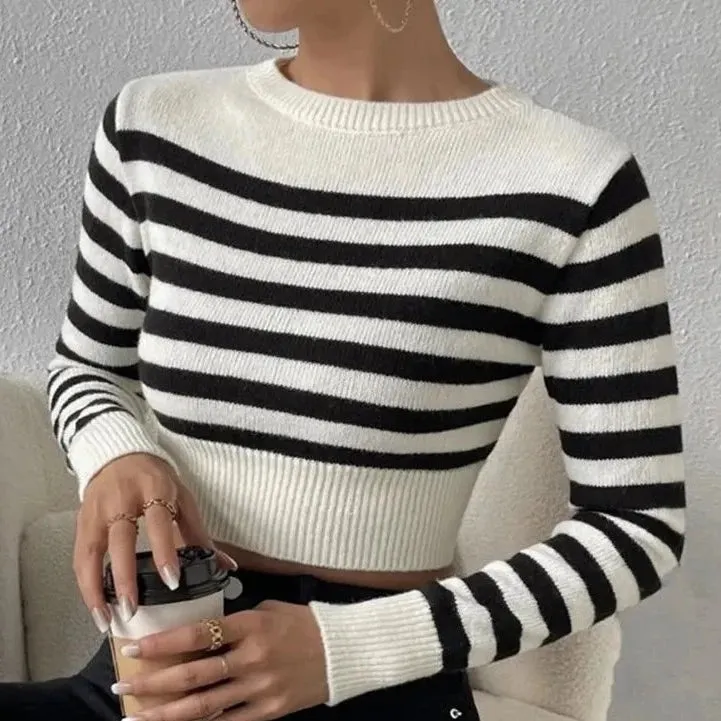 Basic Breton Stripe Crop Knit Top