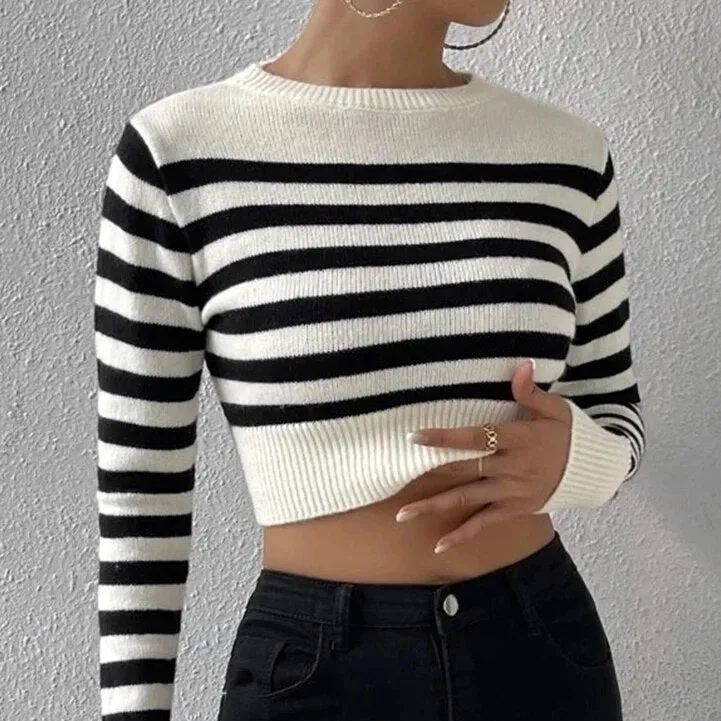 Basic Breton Stripe Crop Knit Top