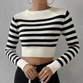 Basic Breton Stripe Crop Knit Top