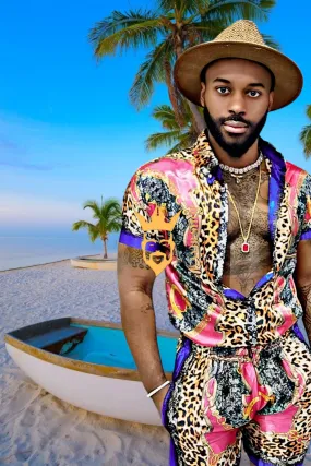 Beachwear Men's Luxury Silk Dress Set Outfits - Stand out in style with the iconic Barocco print - Experience high-quality comfort and personalized fit