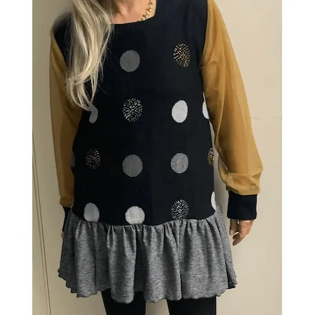 Beaded Polka Dot Repurposed Long sleeve Sweater Size XL