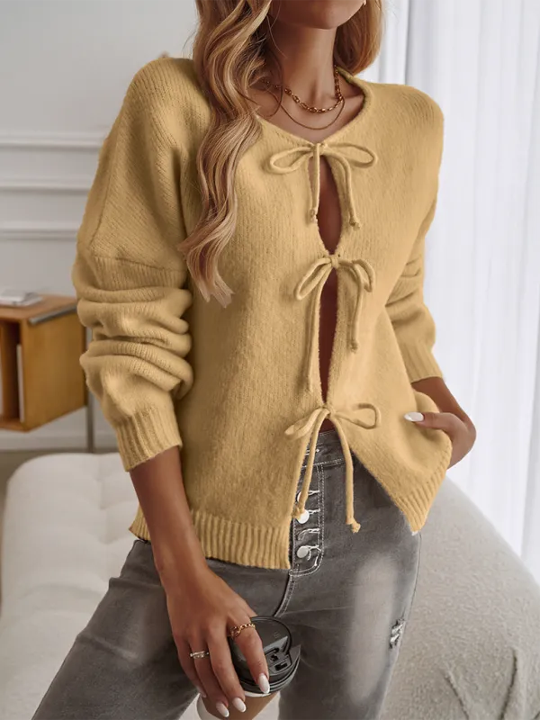 Betty's Loose Cardigan Lace-up Solid Color Cardigan