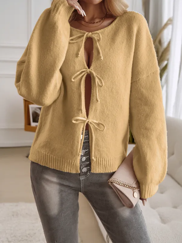 Betty's Loose Cardigan Lace-up Solid Color Cardigan