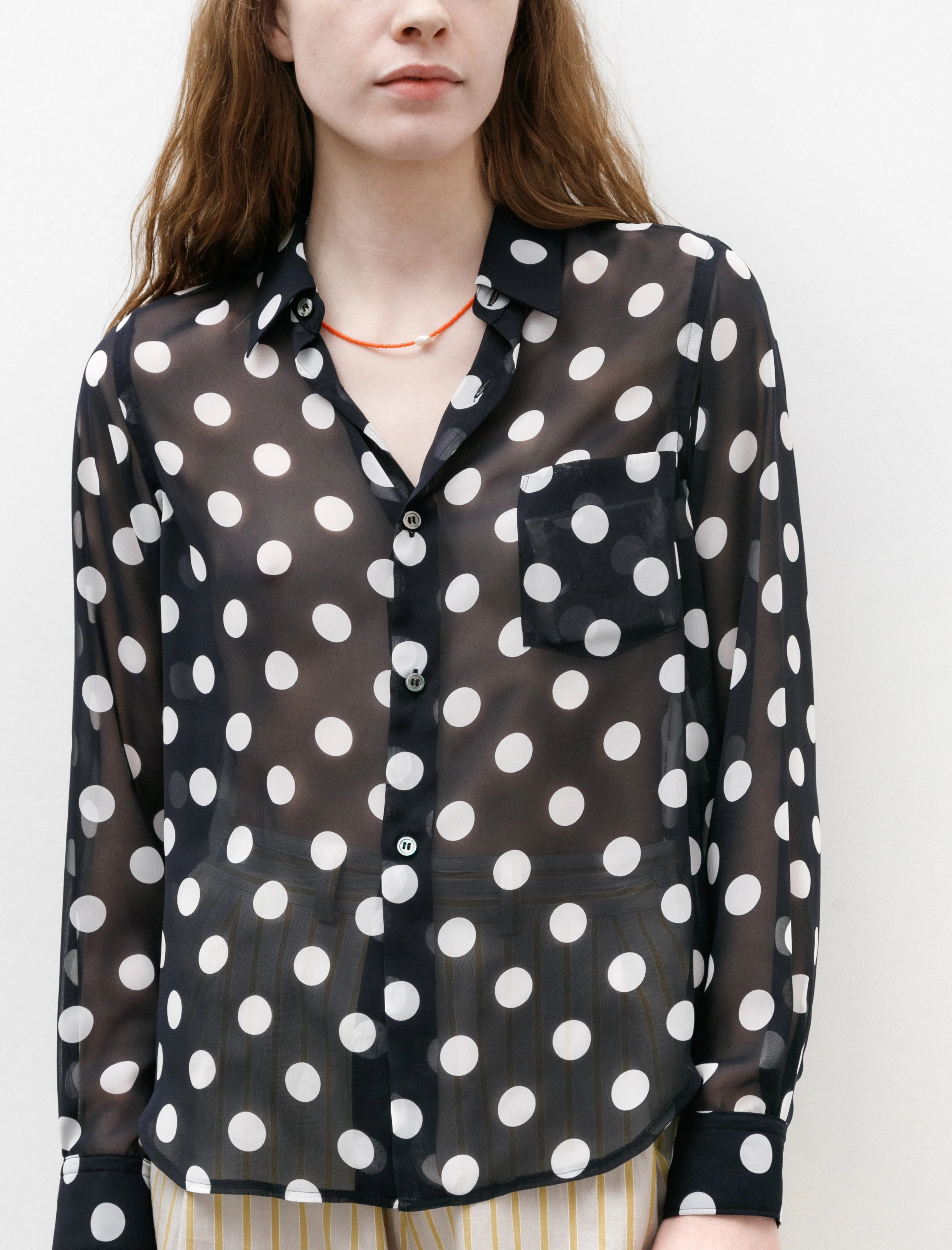 Big Dot Sheer Blouse Navy/White