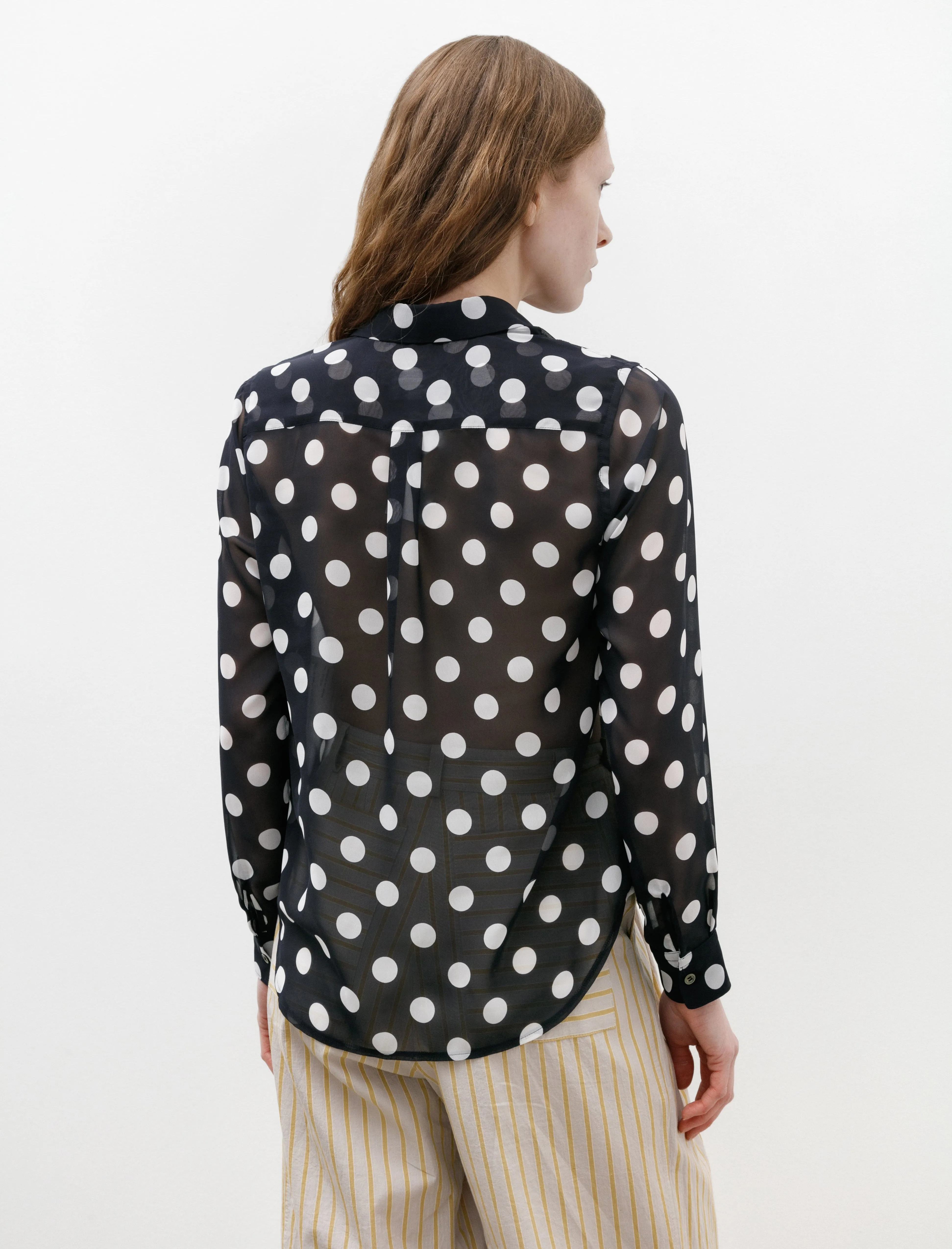 Big Dot Sheer Blouse Navy/White