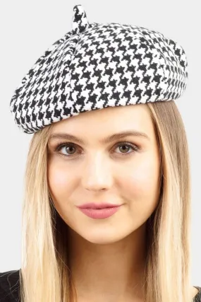 Black & White Houndstooth Structured Beret