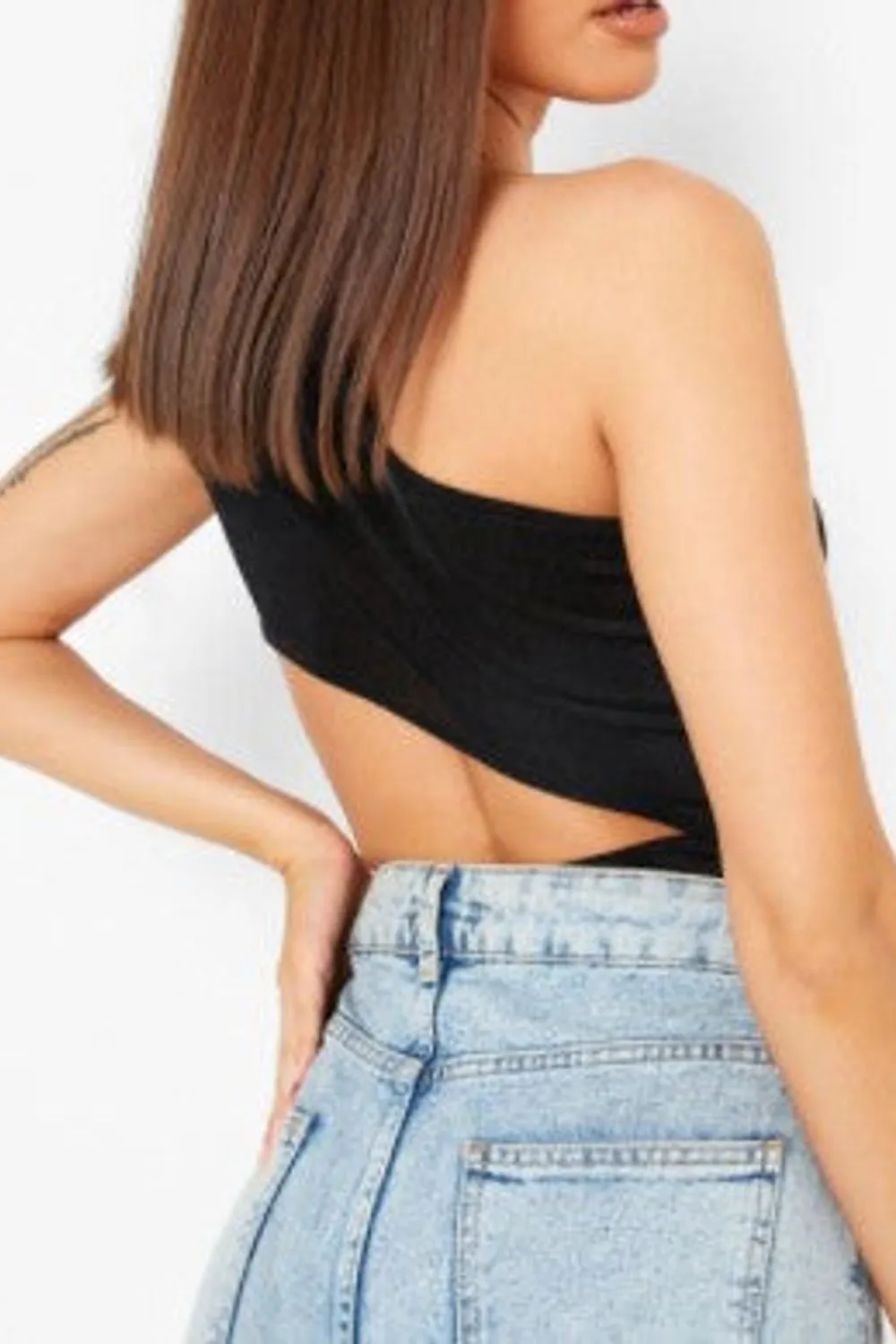 Black One Shoulder Cut Out Detail Bodysuit