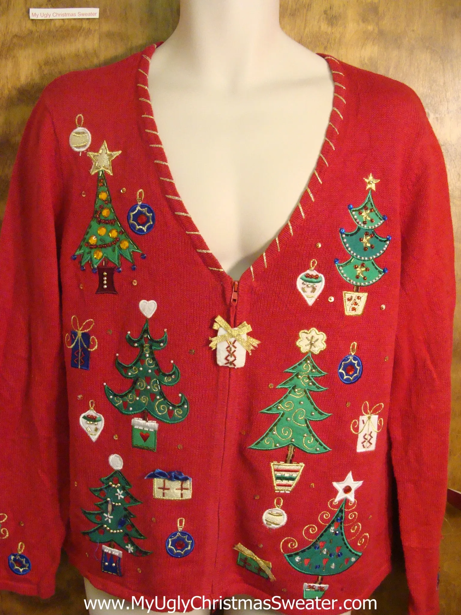 Bling Trees, Presents, and Ornaments Cheesy Christmas Sweater