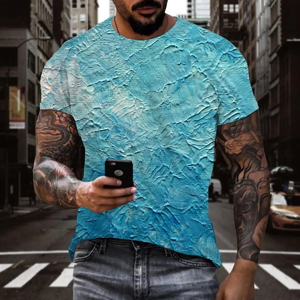 blue and white oil painting texture t shirts Novelty 3D shirt special texture Cool men art costume different