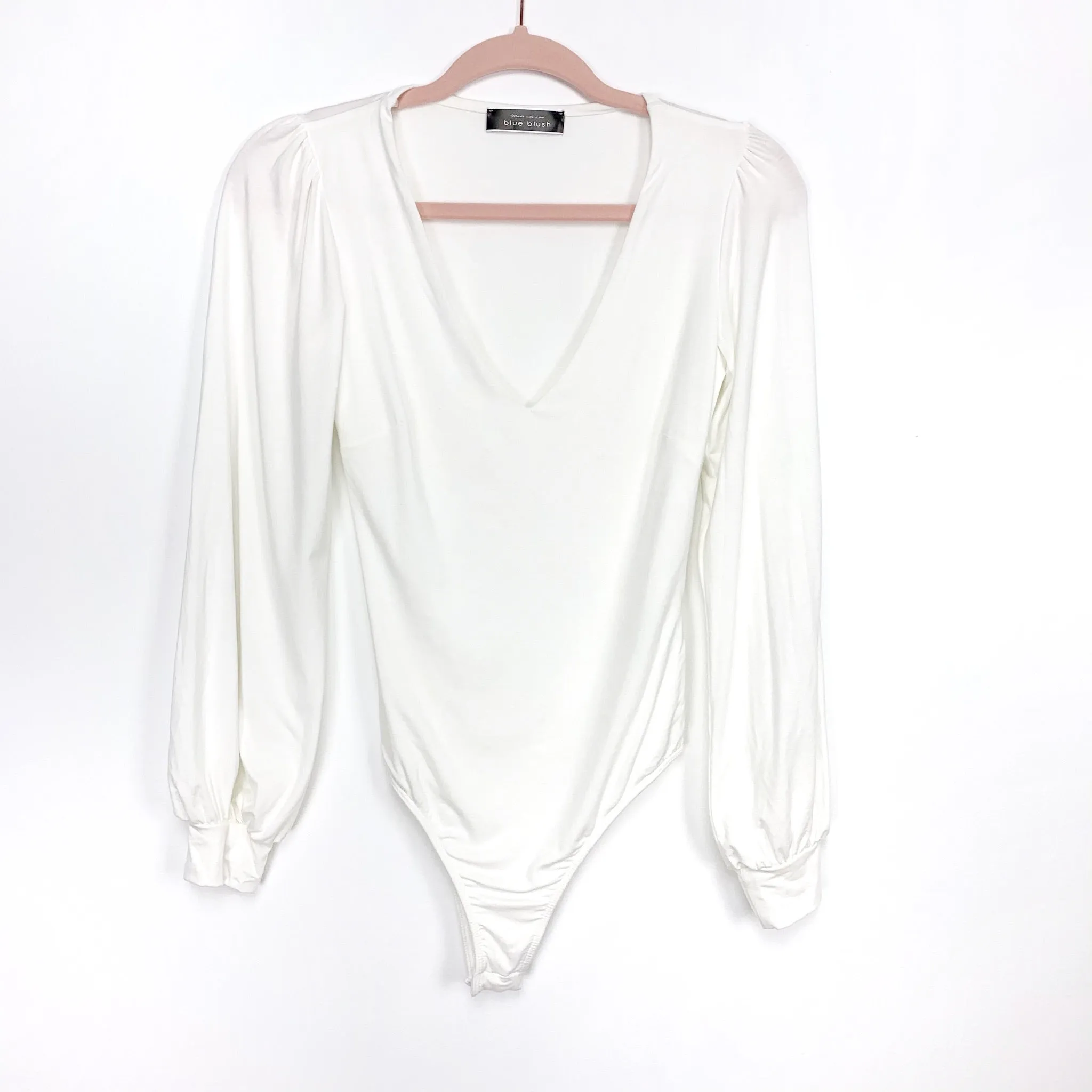 Blue Blush White V-Neck Bodysuit- Size S