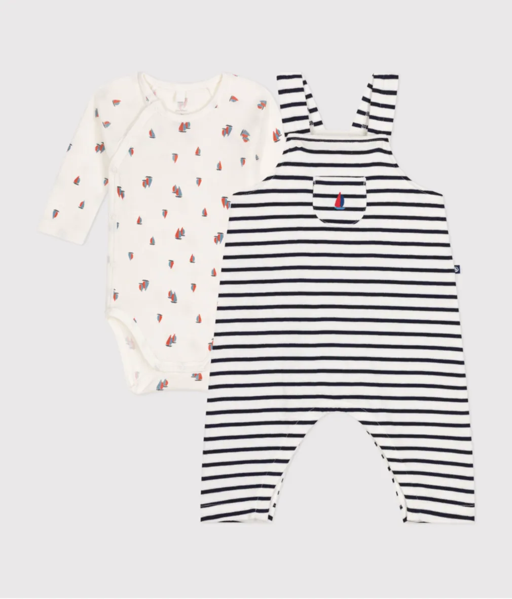 Boat Bodysuit/Striped Overalls Set - Petit Bateau FW24