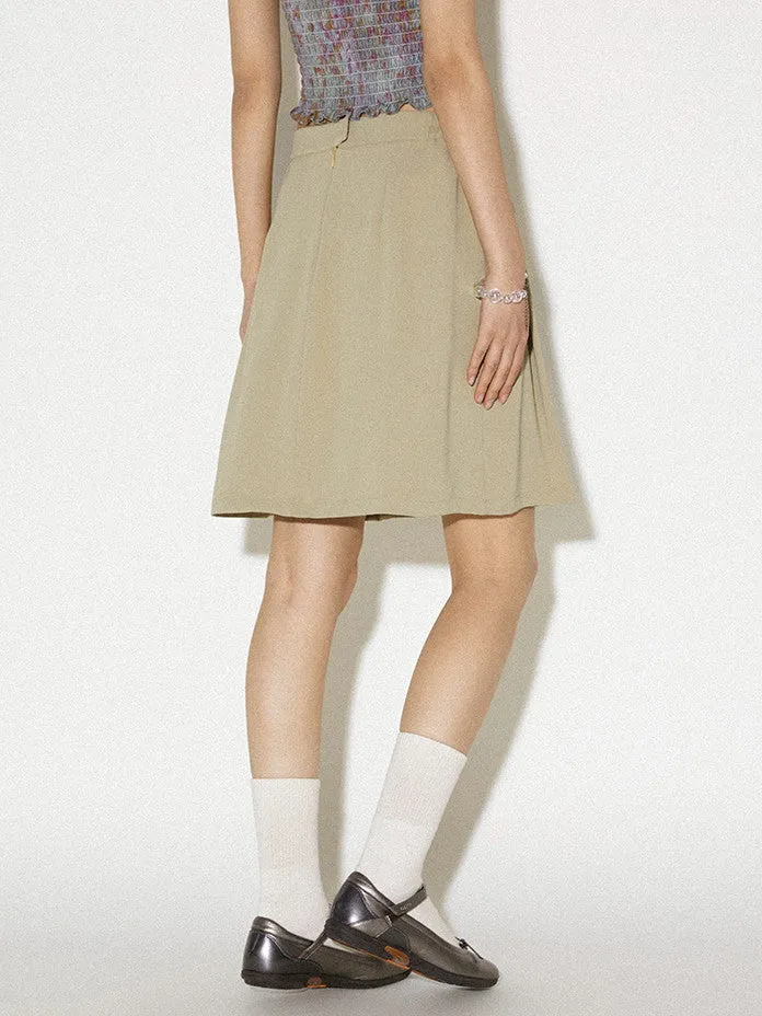 Box-Pleats Simple Belt Casual Middle Plain Skirt