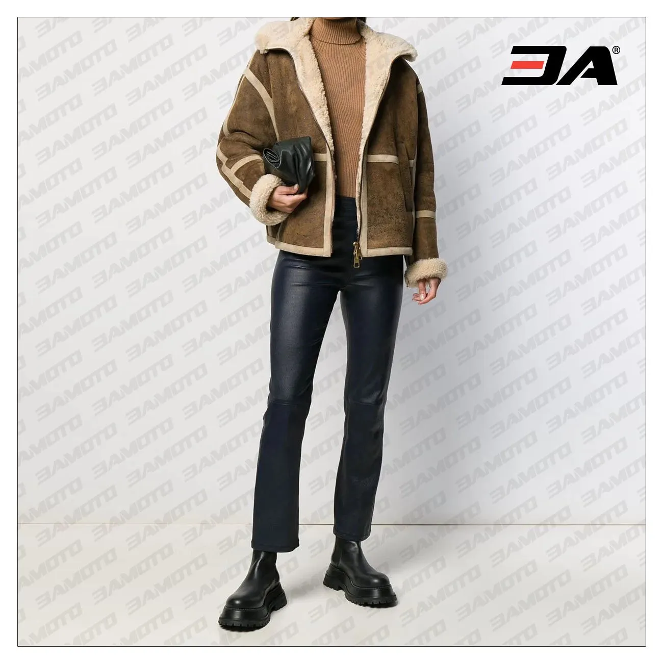 Brown Lambskin Shearling Fur Lining Leather Jacket