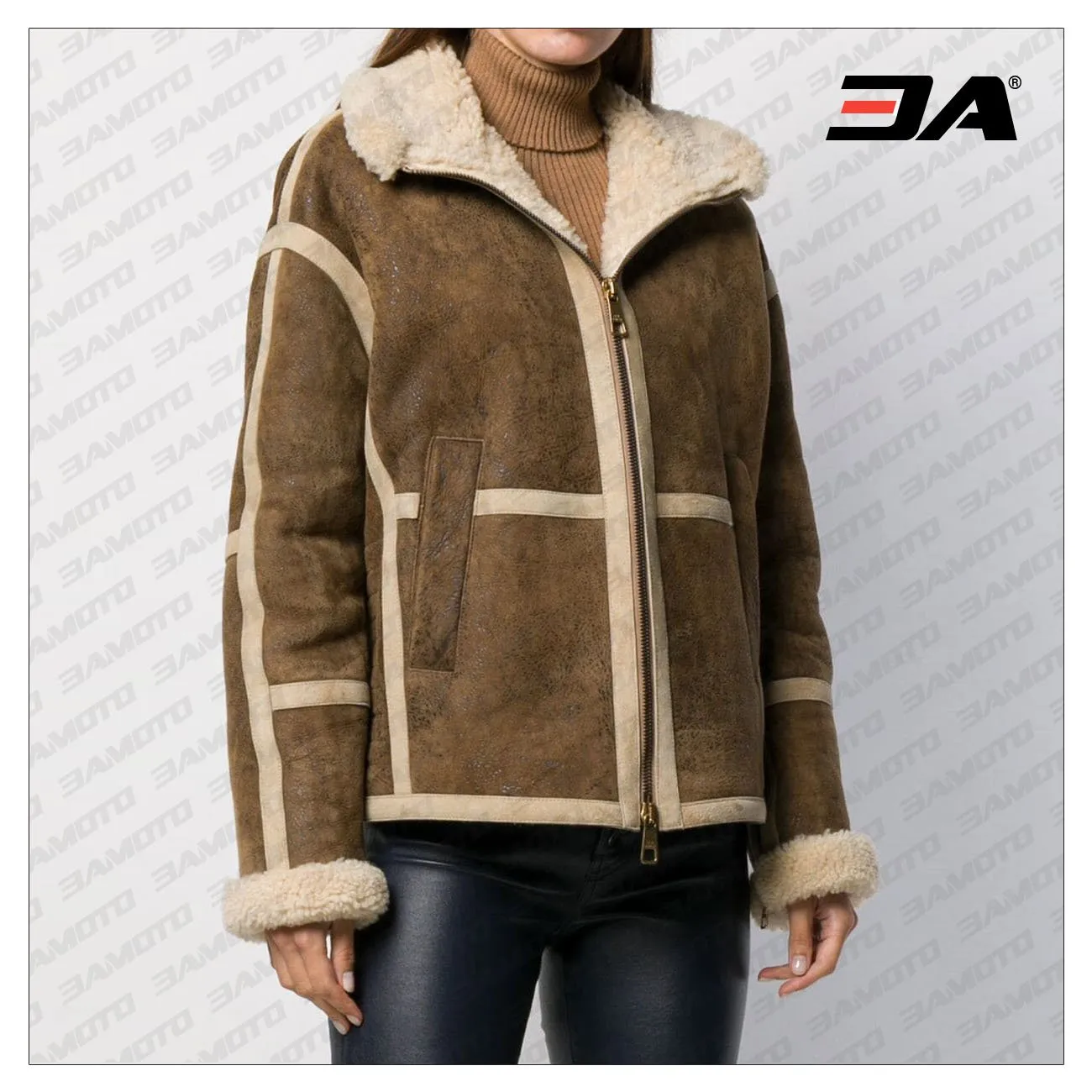 Brown Lambskin Shearling Fur Lining Leather Jacket