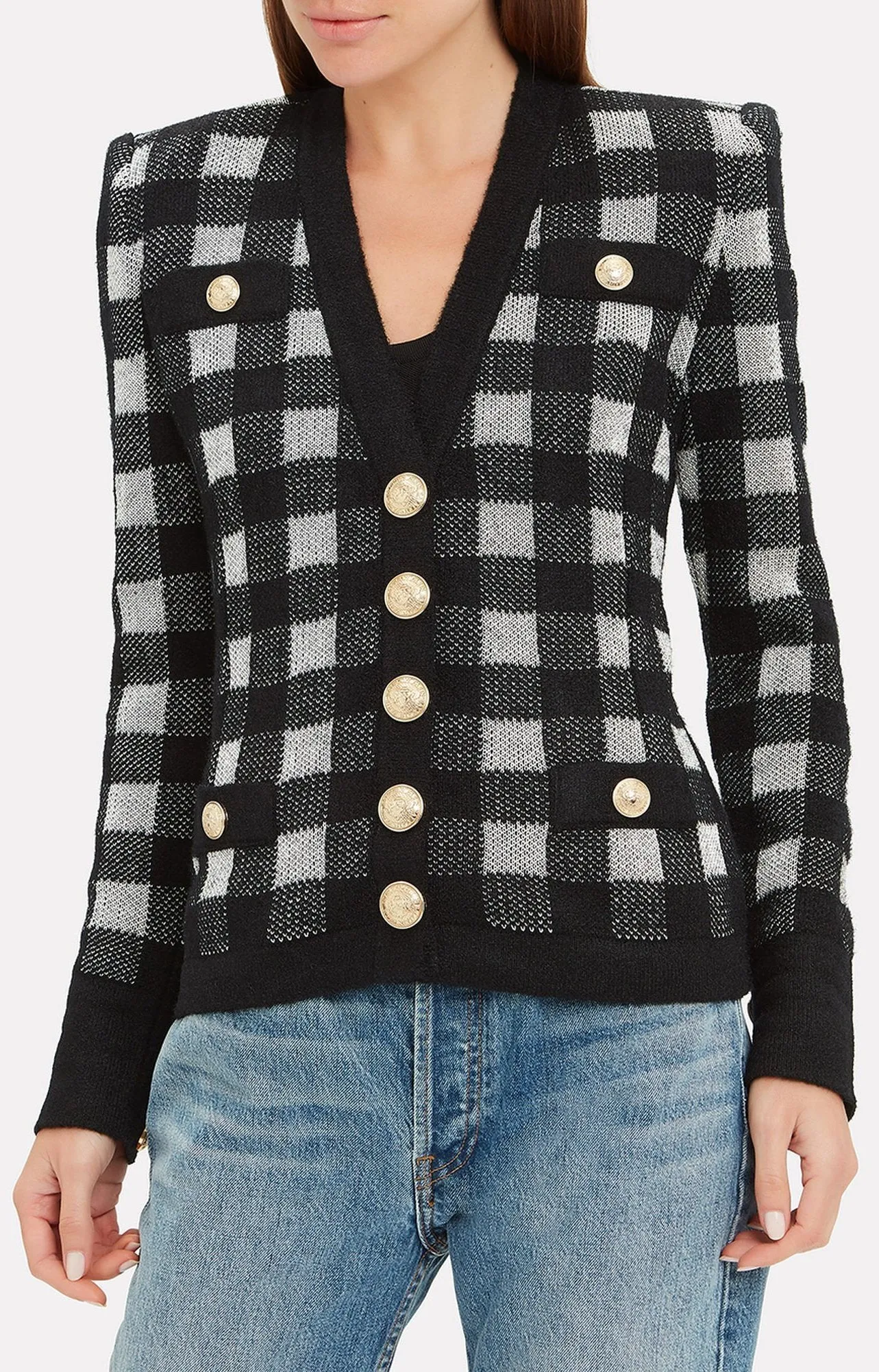 Buffalo Plaid Gold Button Cardigan