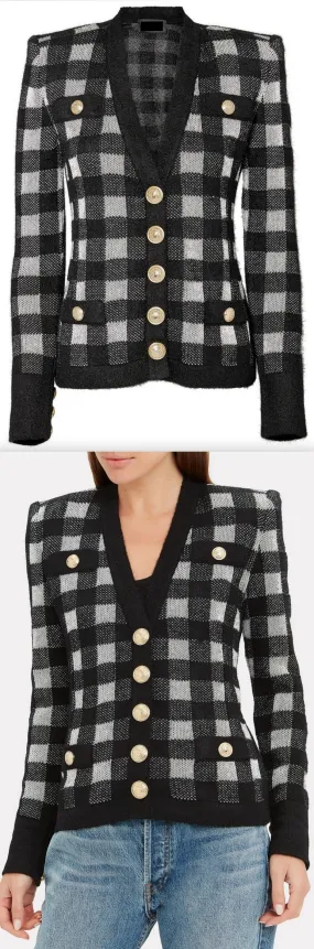 Buffalo Plaid Gold Button Cardigan