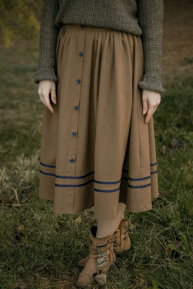 Button Wool Skirt, Brown Skirt for Women C3823