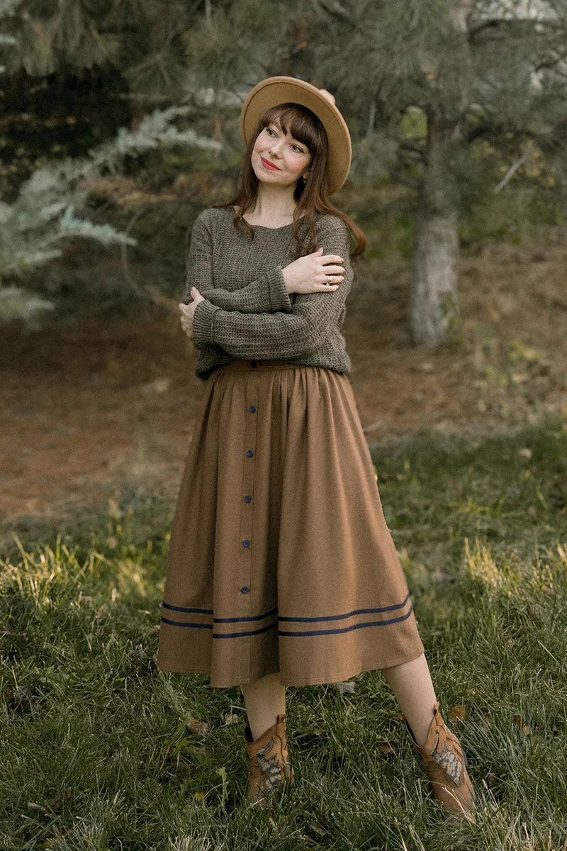 Button Wool Skirt, Brown Skirt for Women C3823