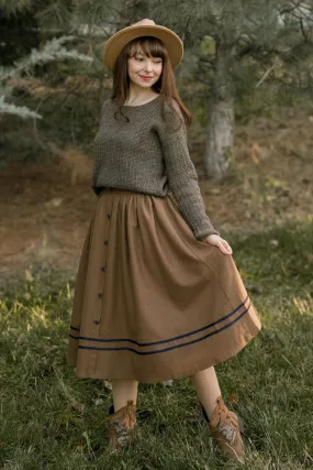 Button Wool Skirt, Brown Skirt for Women C3823