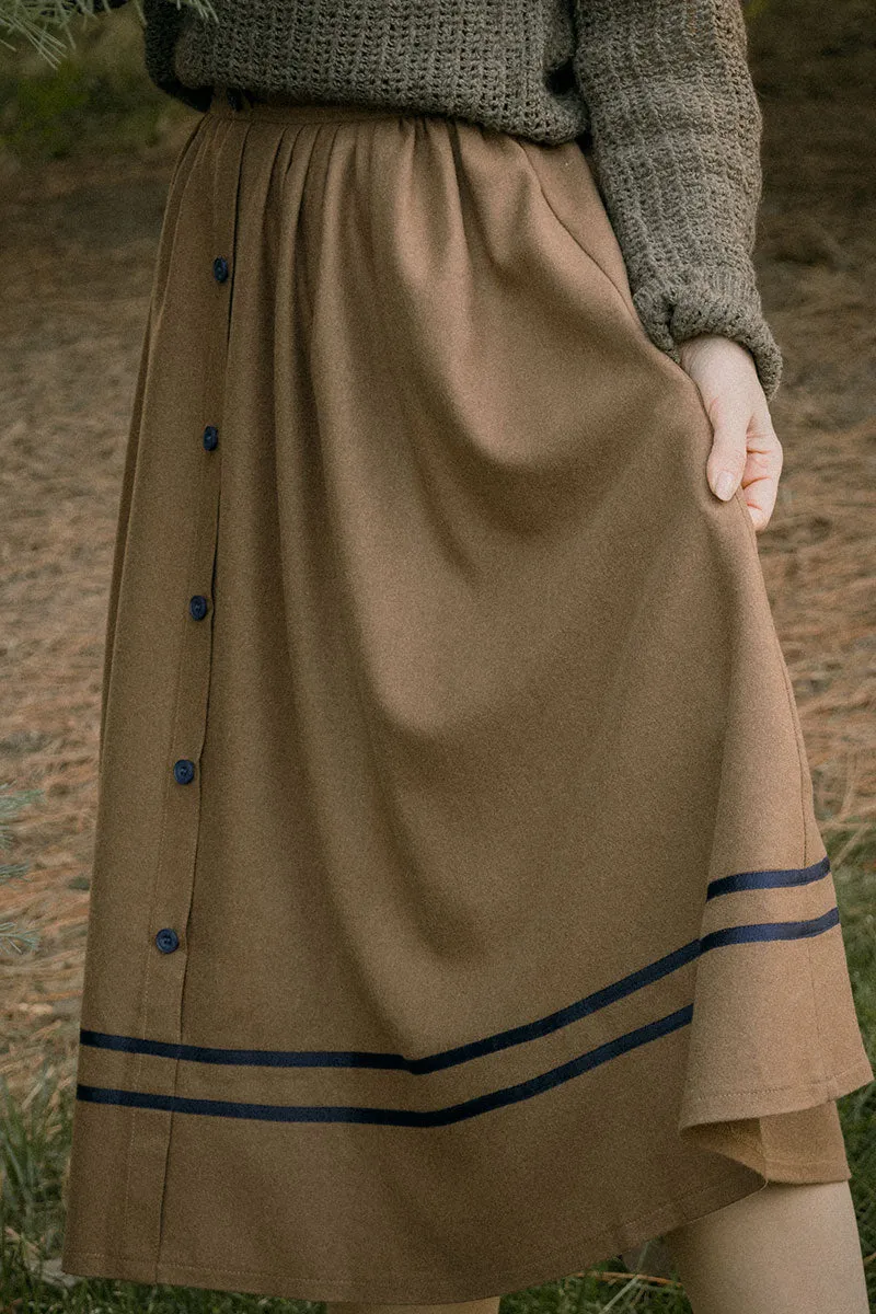 Button Wool Skirt, Brown Skirt for Women C3823