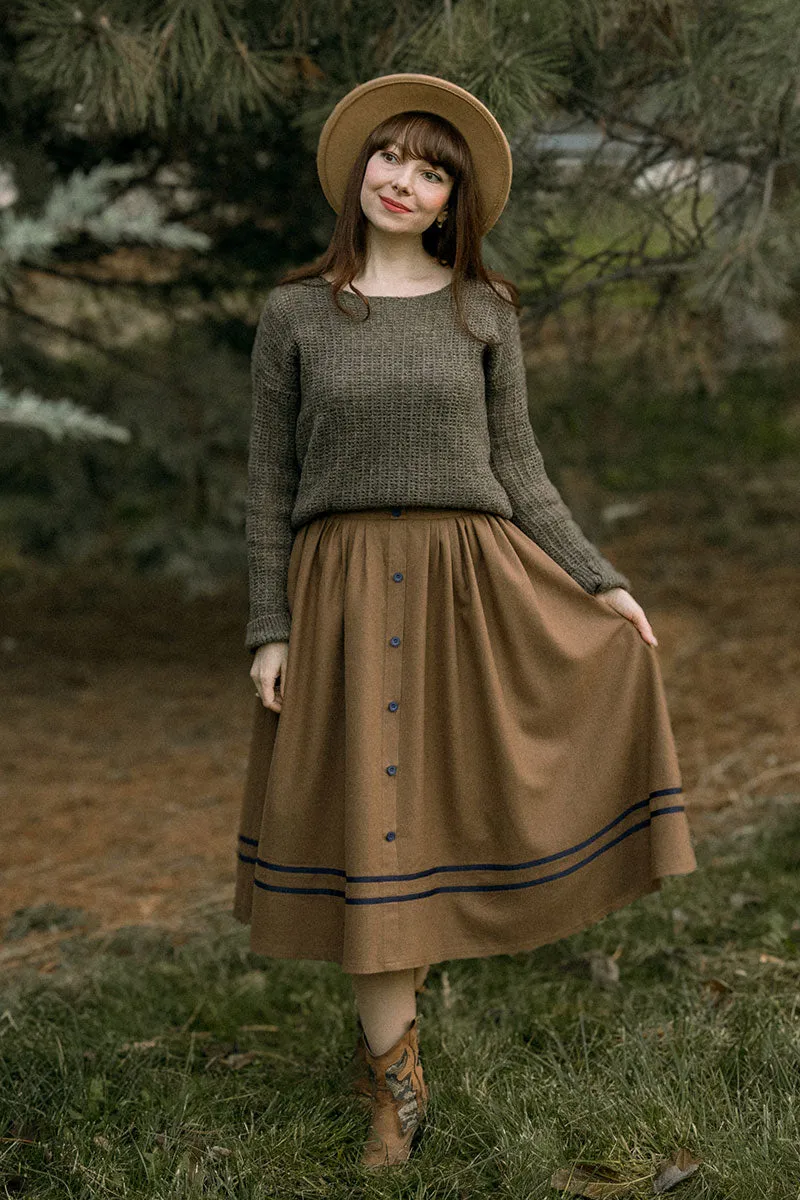 Button Wool Skirt, Brown Skirt for Women C3823