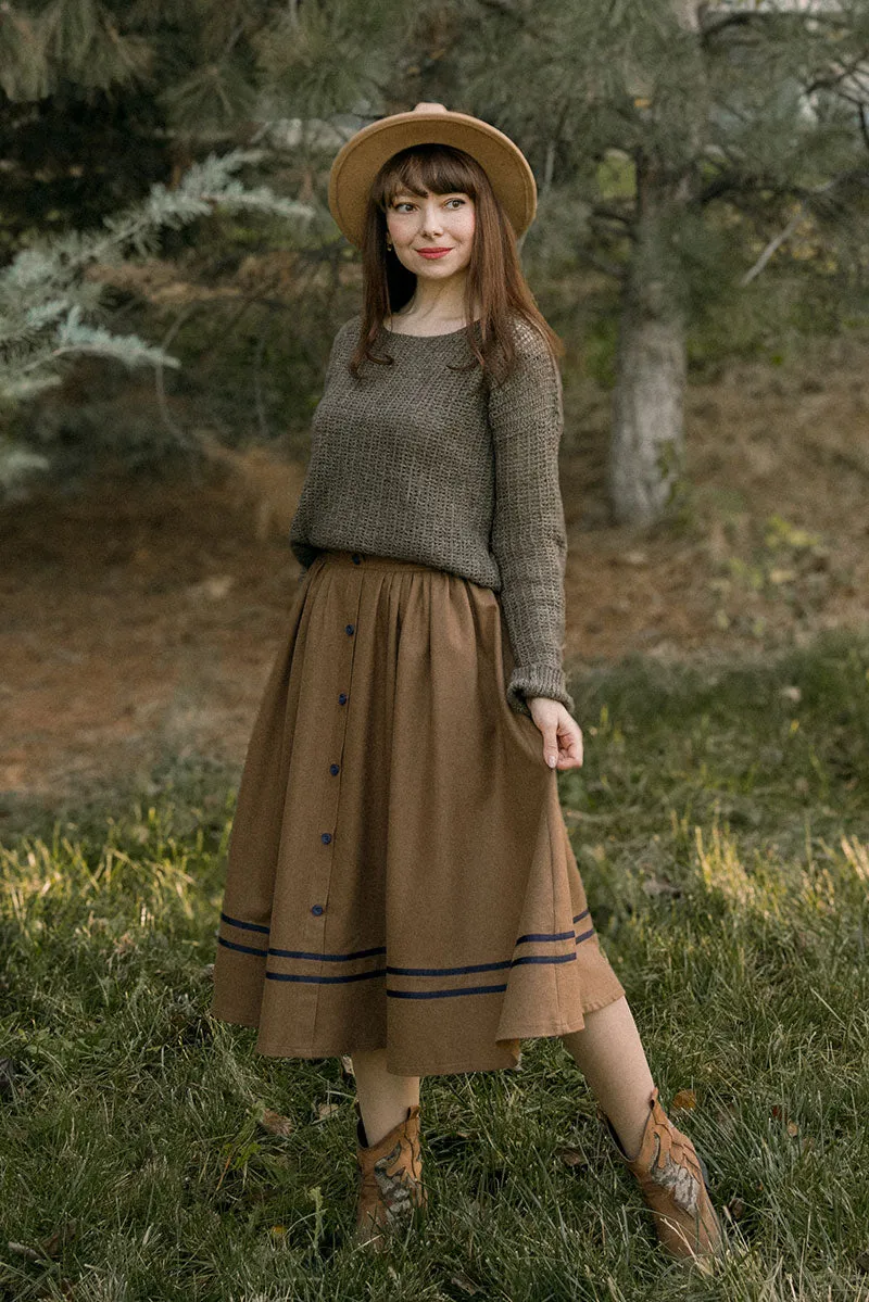 Button Wool Skirt, Brown Skirt for Women C3823