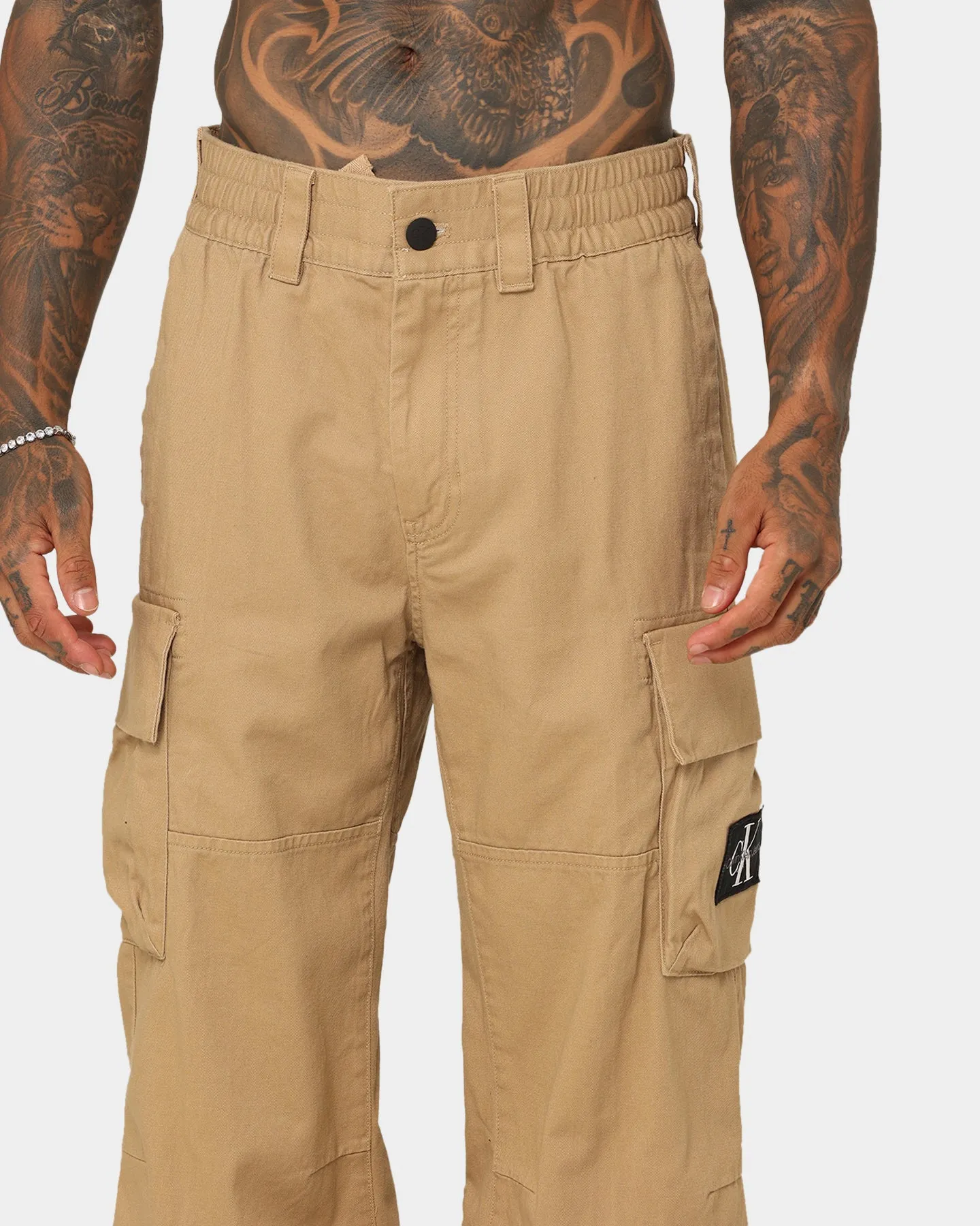 Calvin Klein Badge Woven Cargo Pants Travertine