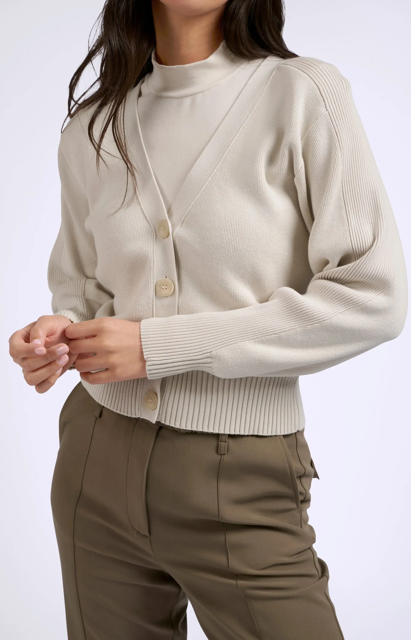 Cardigan with long sleeves, buttons and a deep V-neck